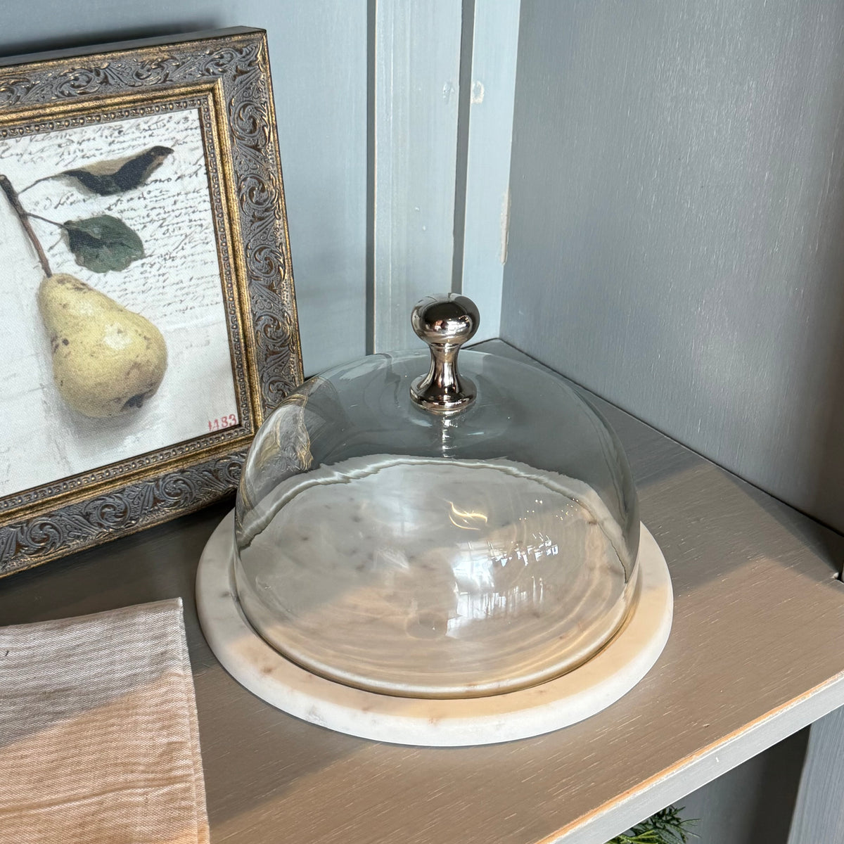 Glass Cloche w/ Marble Base & Aluminum Handle