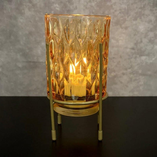 Patterned Glass Candle Holder on Metal Stand