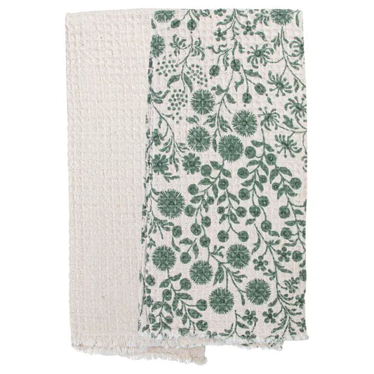 Sage Green Dandelions Cotton Tea Towel Set of Two