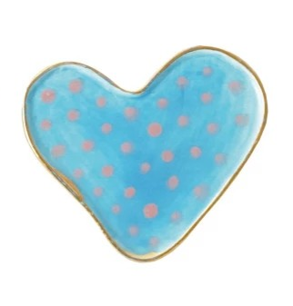 Hand-Painted Stoneware Heart Shaped Magnet w/ Pattern & Gold Electroplated Edge