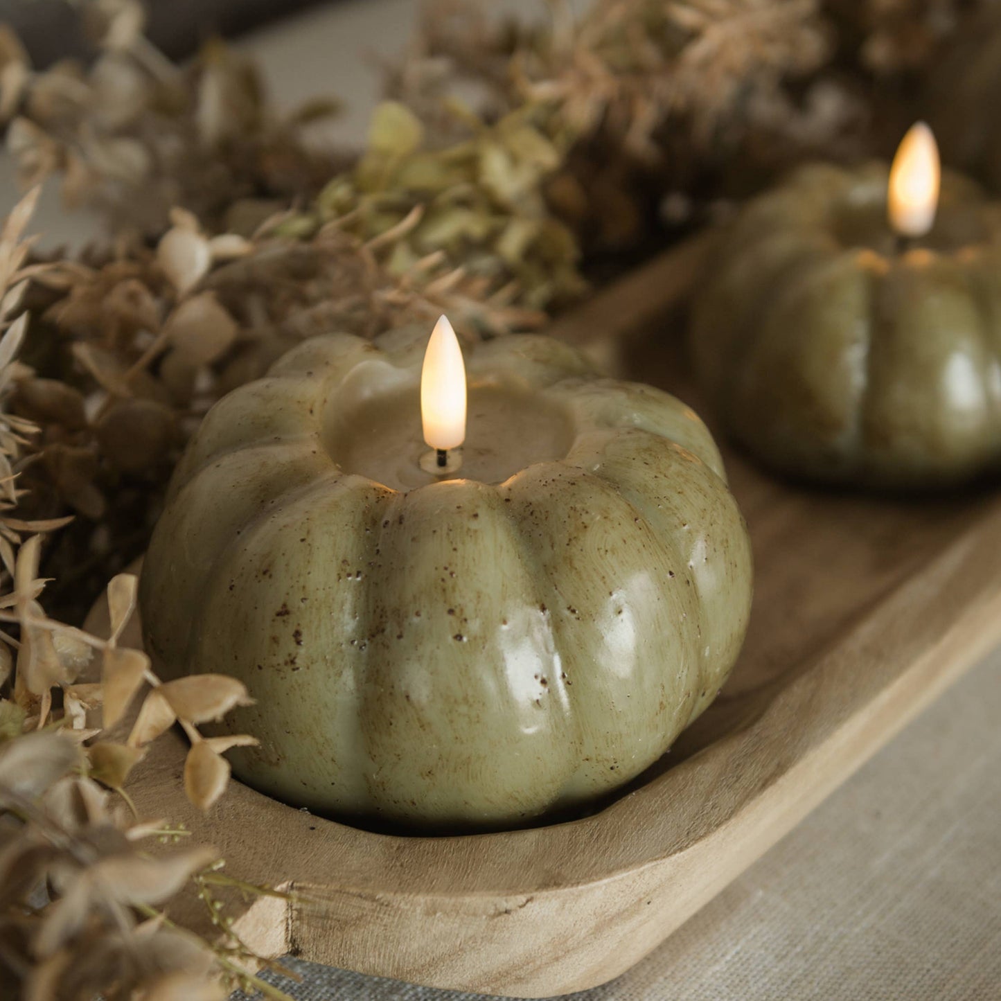 Green Pumpkin LED Candle with 3D Flame