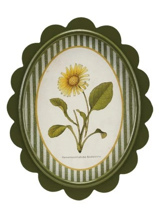 Green Scalloped Framed Artwork with Flowers & Stripes