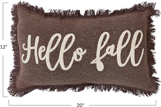 "Hello Fall" Tufted Lumbar Pillow w/ Fringe