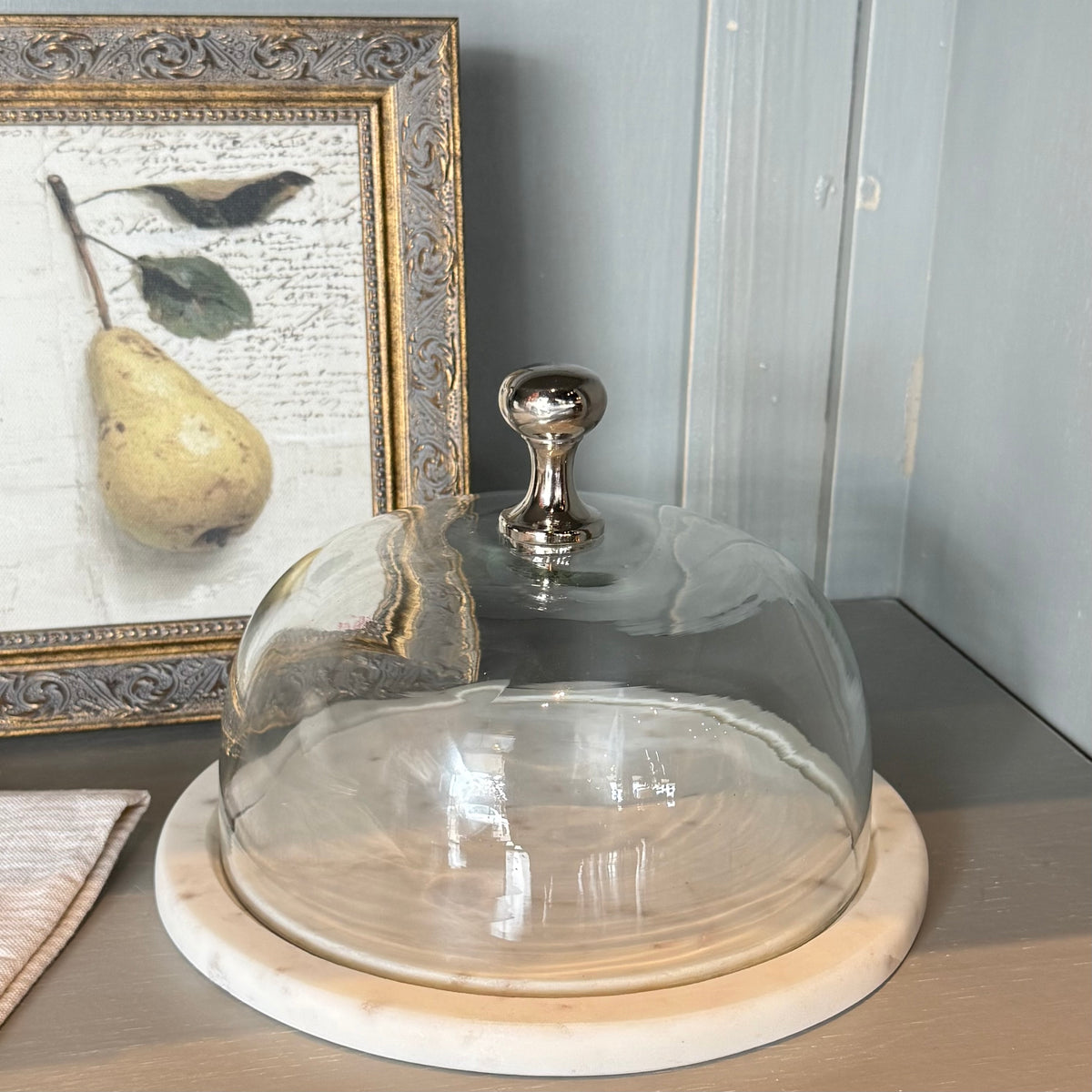Glass Cloche w/ Marble Base & Aluminum Handle