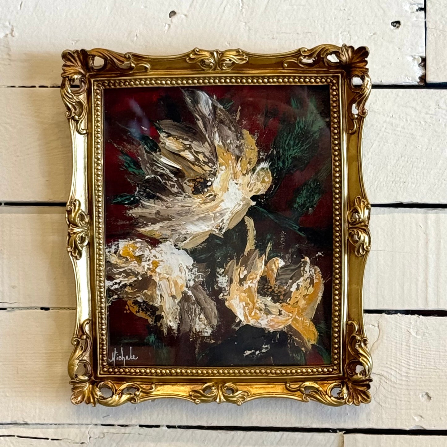 Christmas in Bloom Vintage Framed Glass Hand Painting
