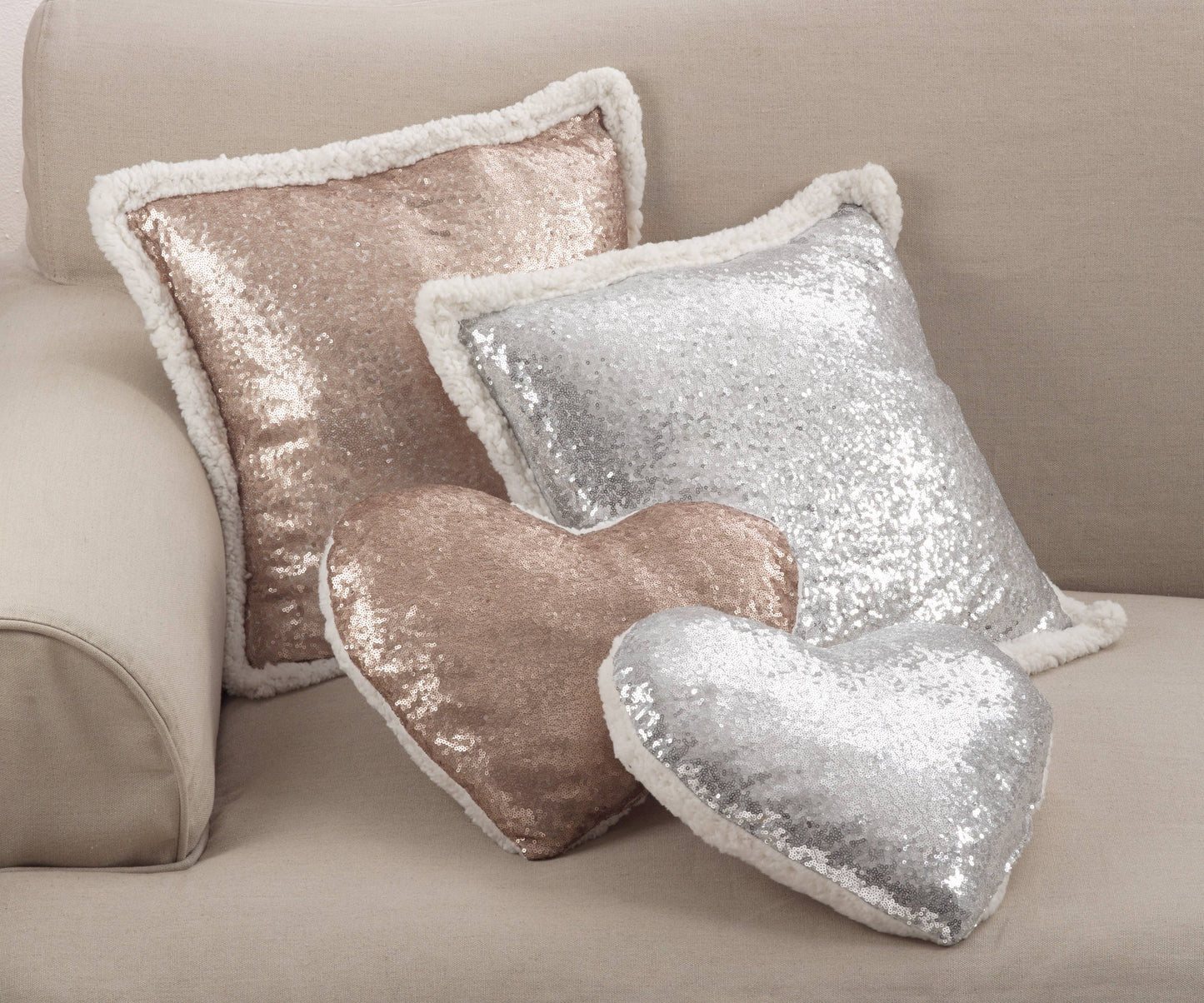 Heart Sequin Pillow - Poly Filled