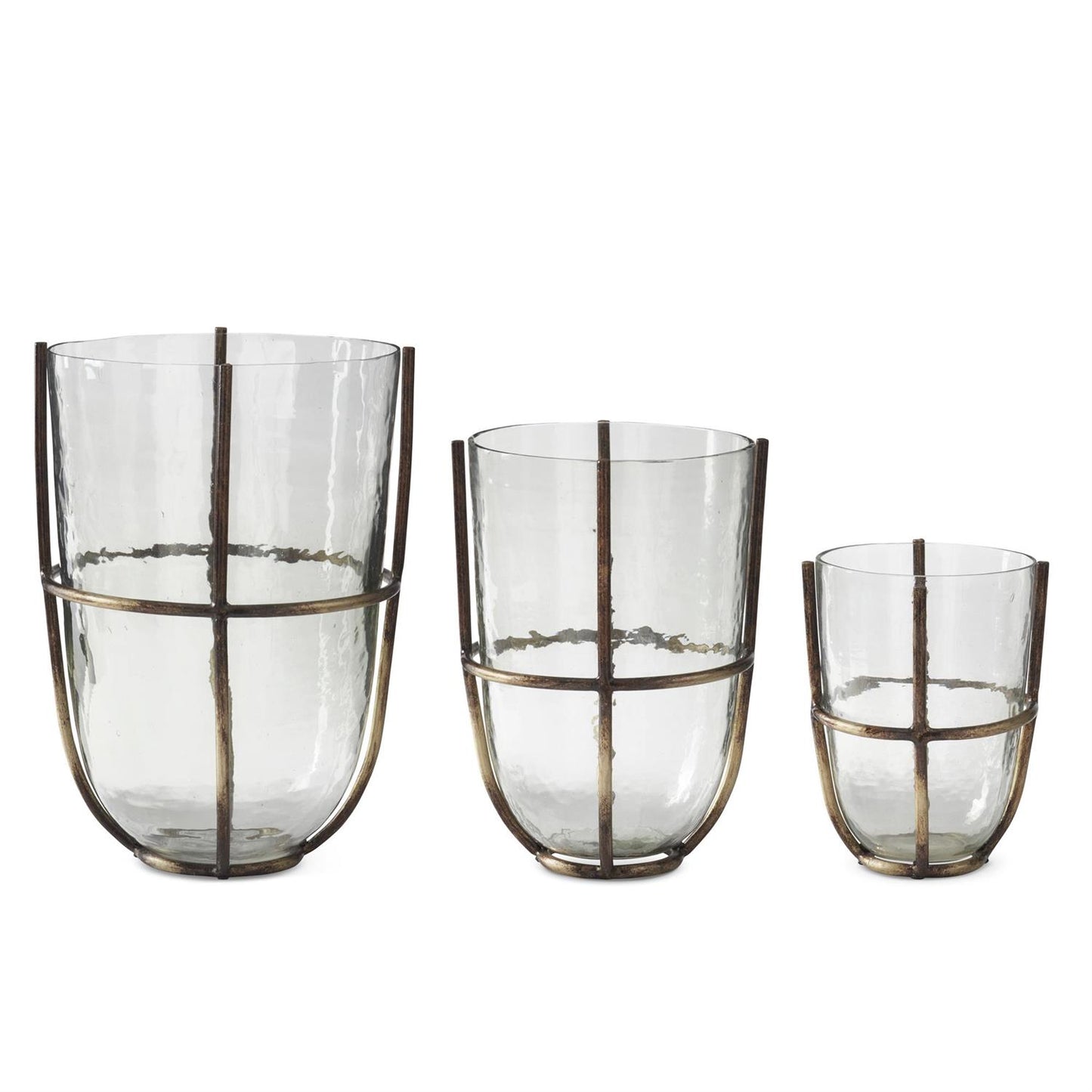 Rippled Glass Vase with Black and Gold Metal Frame