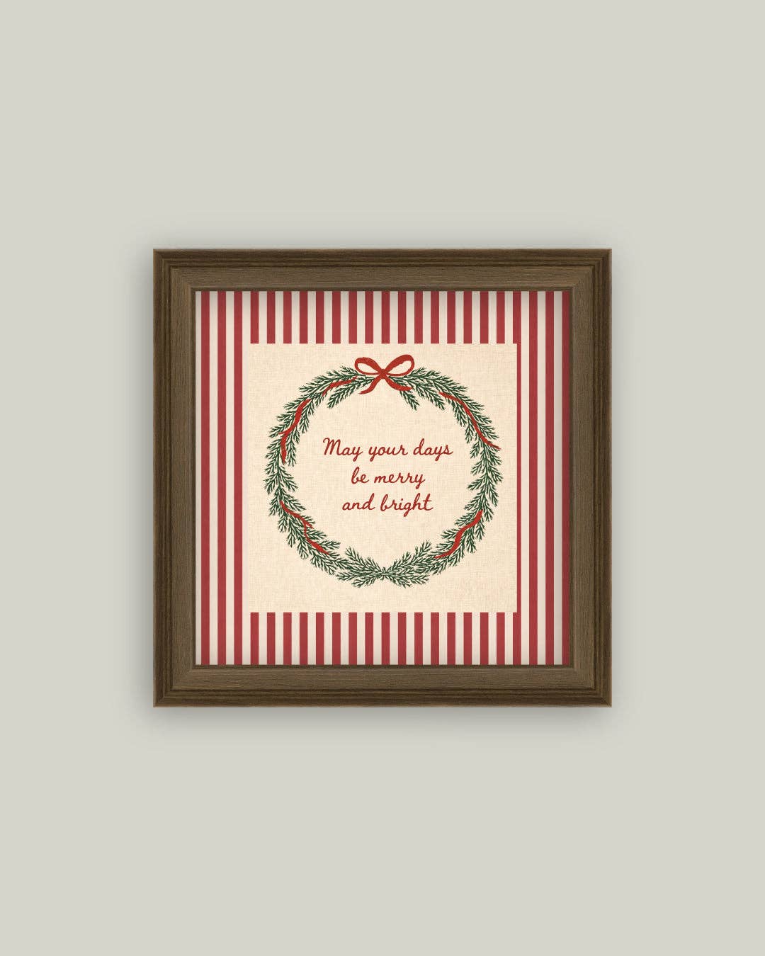 Merry and Bright Peppermint Stripe Vintage Style Framed Print
