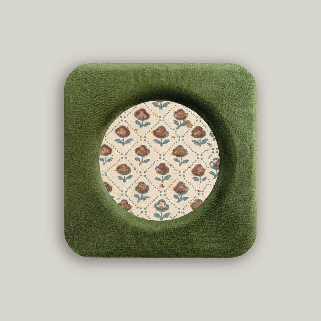 Mossy Green Velvet Glass Photo Frame with Floral Print