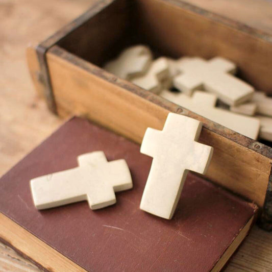 White Hand-Carved Stone Crosses