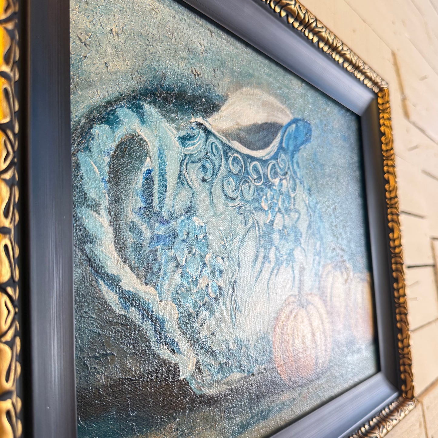 Blue Floral Pitcher & Pumpkins Hand Painting