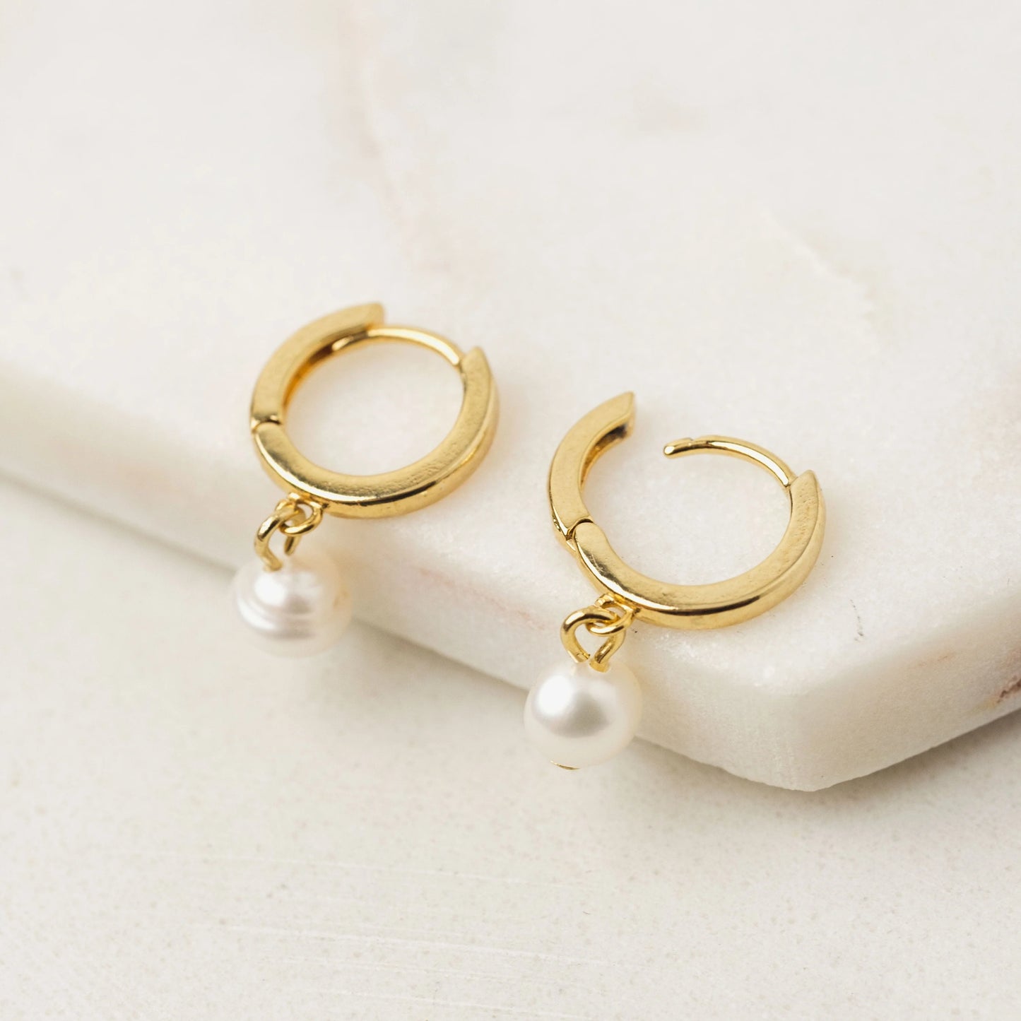 Amari Pearl Huggie Gold Hoop Earrings Pair
