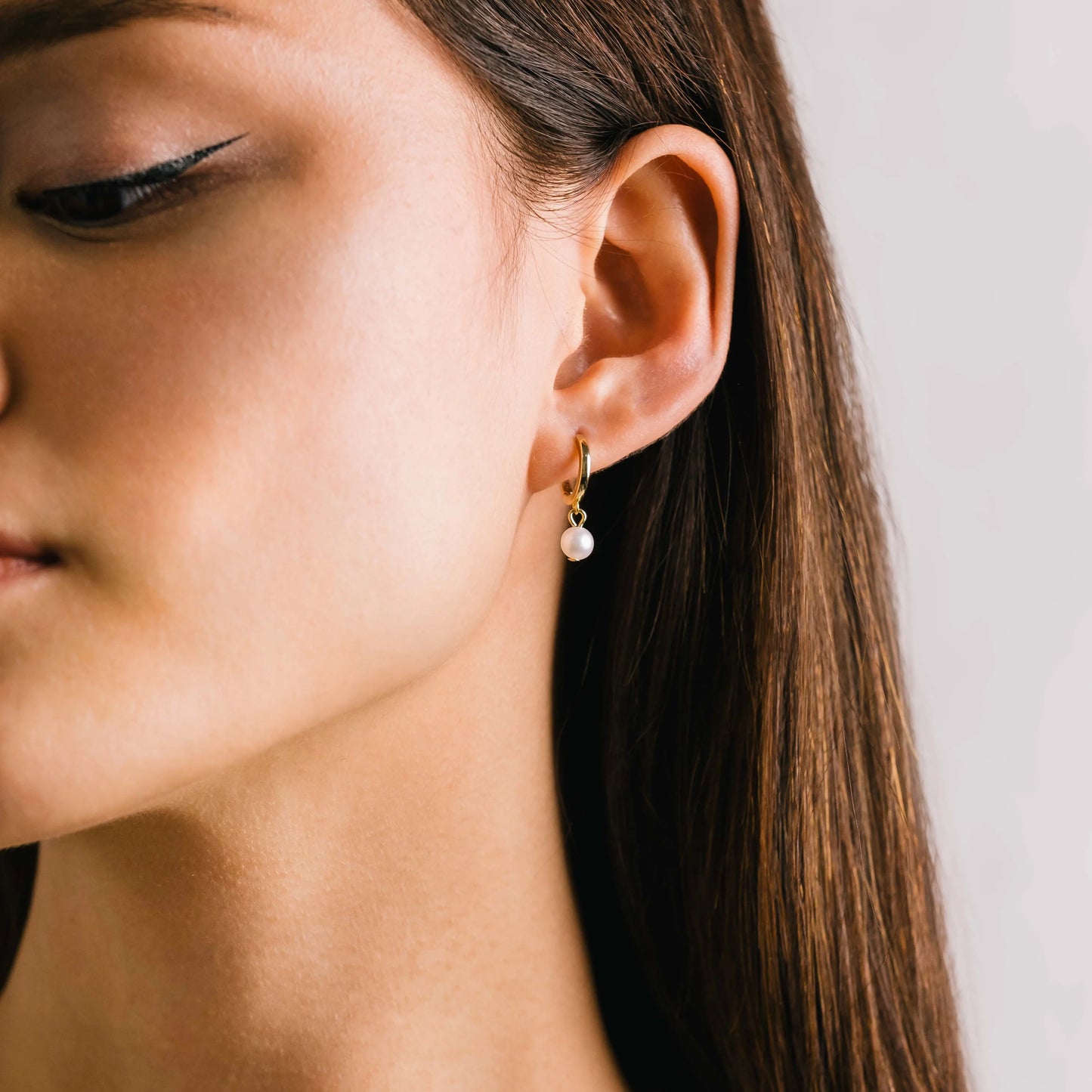 Amari Pearl Huggie Gold Hoop Earrings Pair
