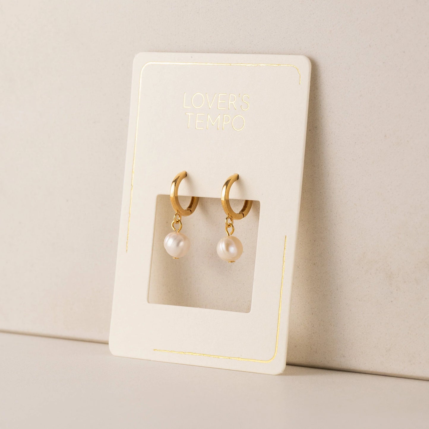 Amari Pearl Huggie Gold Hoop Earrings Pair