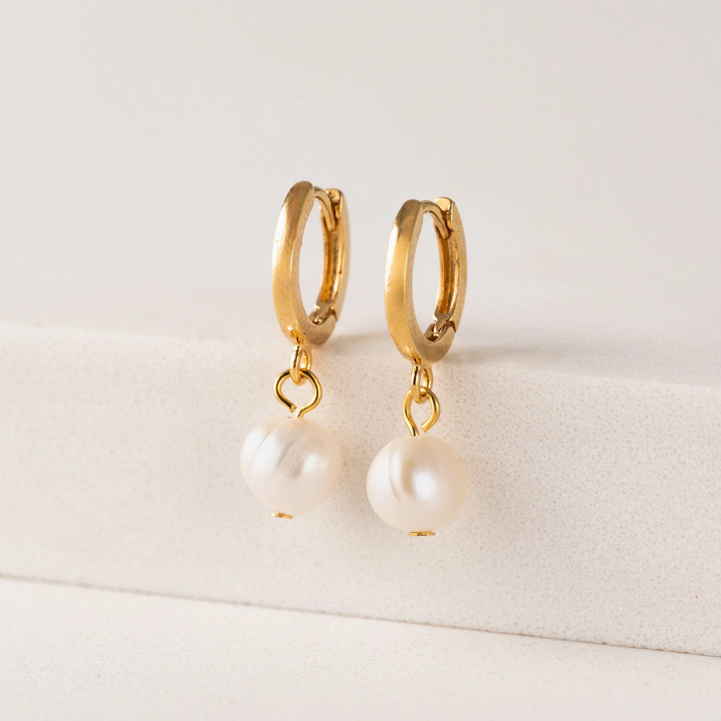 Amari Pearl Huggie Gold Hoop Earrings Pair