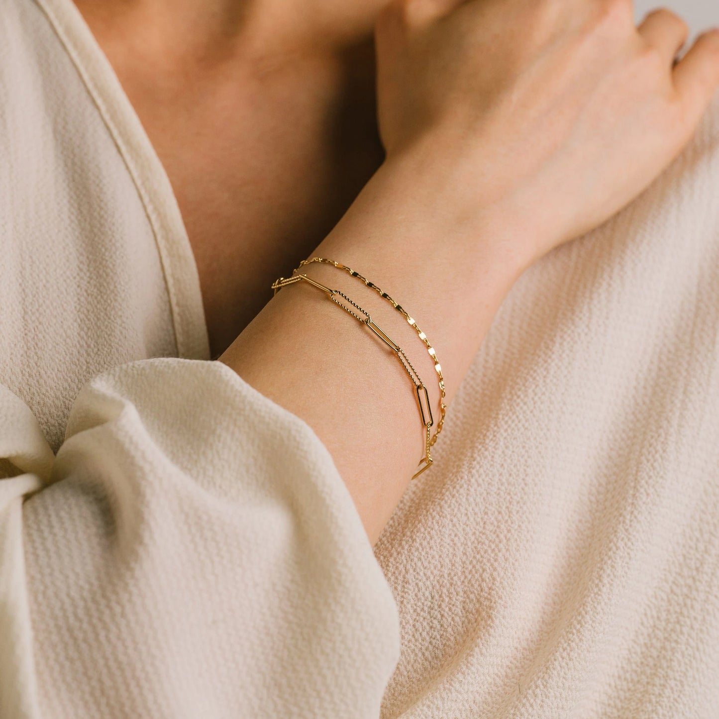 Arlo Paperclip Layered Gold Bracelet