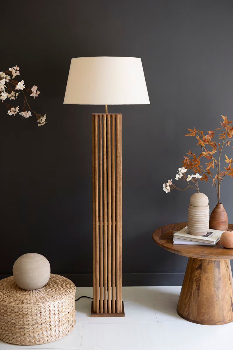 Wooden Spindles Floor/Table Lamp with Fabric Shade