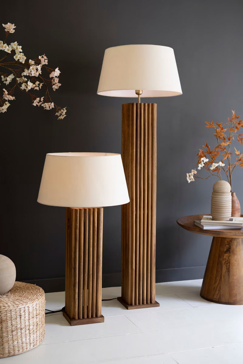 Wooden Spindles Floor/Table Lamp with Fabric Shade