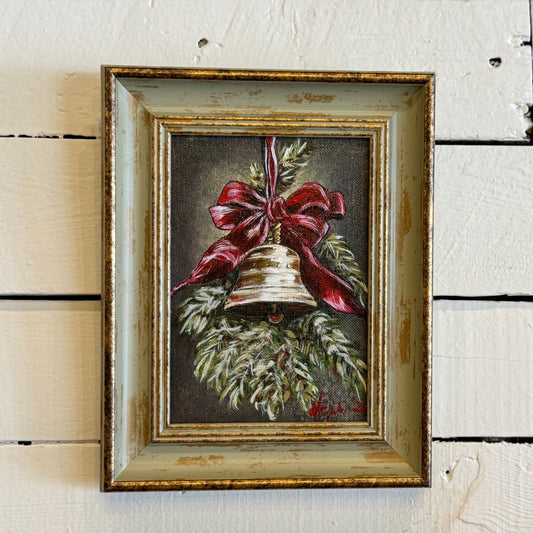Vintage Christmas Bell w/ Red Bow Hand Painting
