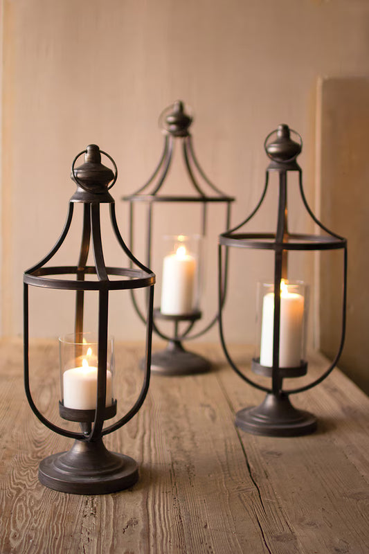 Black Metal Lantern with Glass Candle Insert | Three sizes