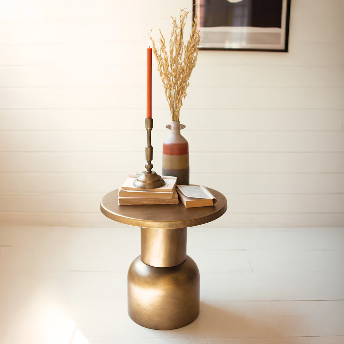 Antique Brass Metal Accent Table
