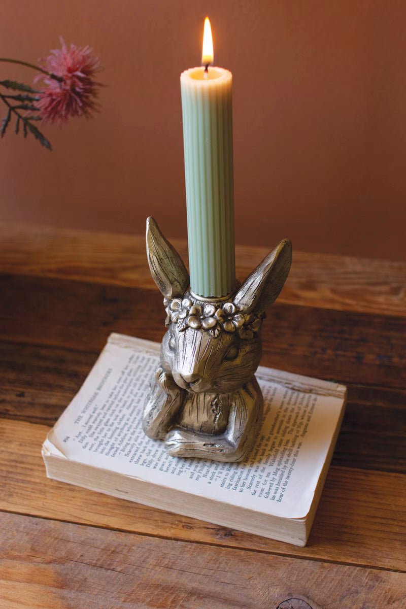 Painted Resin Rabbit Taper Candle Holder