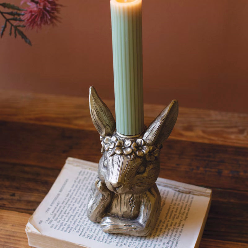 Painted Resin Rabbit Taper Candle Holder