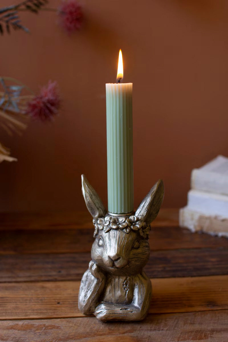 Painted Resin Rabbit Taper Candle Holder