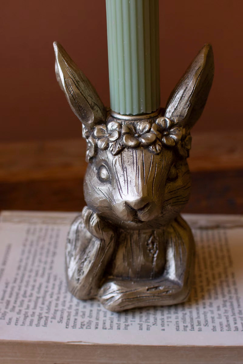 Painted Resin Rabbit Taper Candle Holder