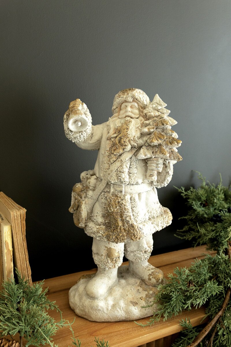 Antique Distressed White Faux Concrete Santa