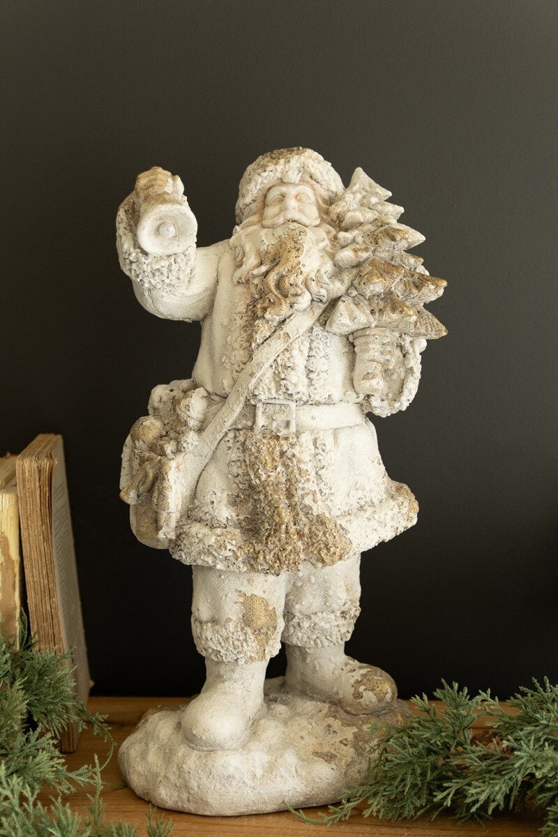 Antique Distressed White Faux Concrete Santa