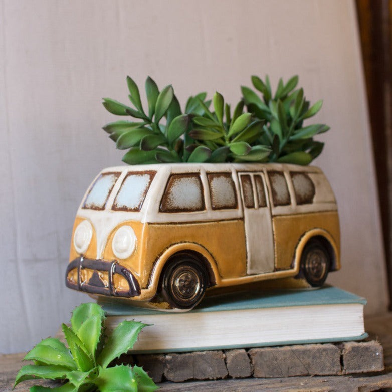 Yellow Ceramic Van Planter