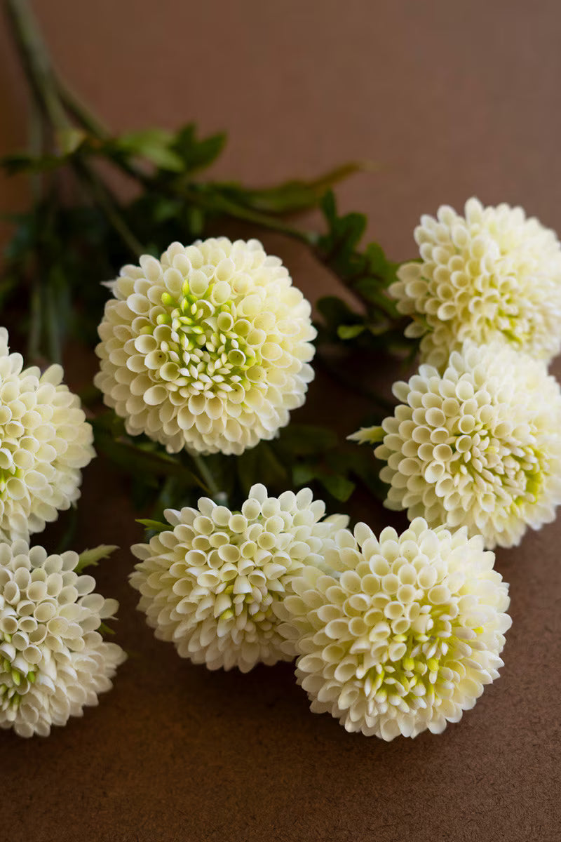 Artificial White Ball Dahlias | 7 Blooms