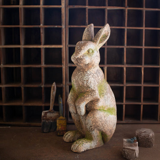 Faux Concrete Rabbit with Moss Accents