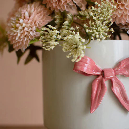 Ceramic Flowerpot With Pink Bow