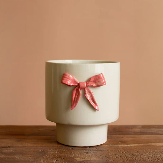 Ceramic Flowerpot With Pink Bow