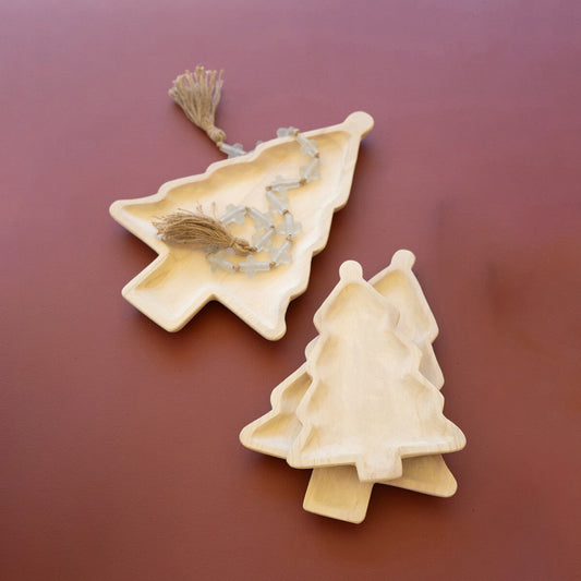 Carved Wood Christmas Tree Platters