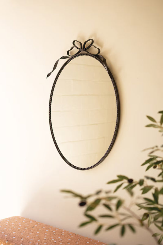 Black Oval Mirror with Bow Detail