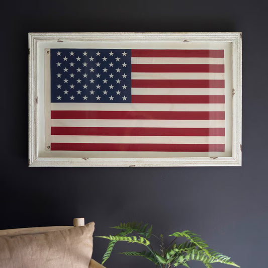 Large Framed American Flag Under Glass