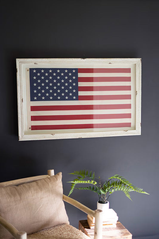 Large Framed American Flag Under Glass