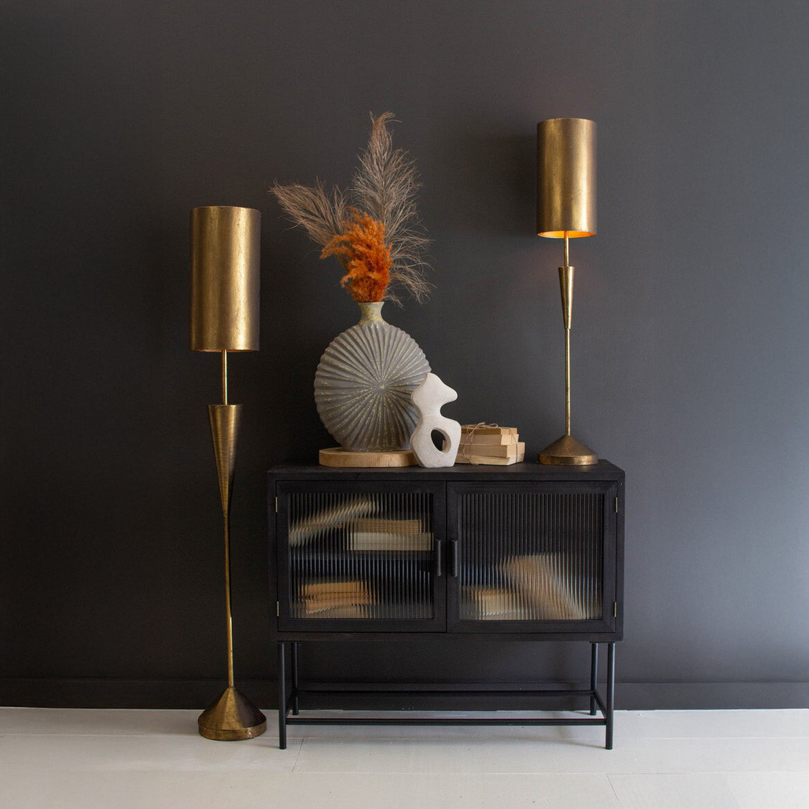 Antique Gold Lamp with Metal Barrel Shades