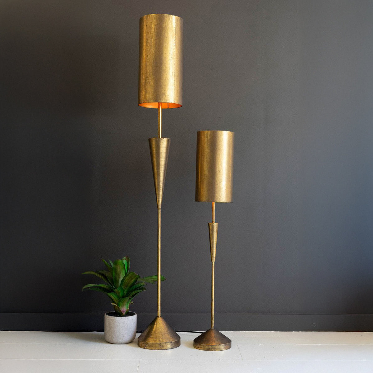 Antique Gold Lamp with Metal Barrel Shades