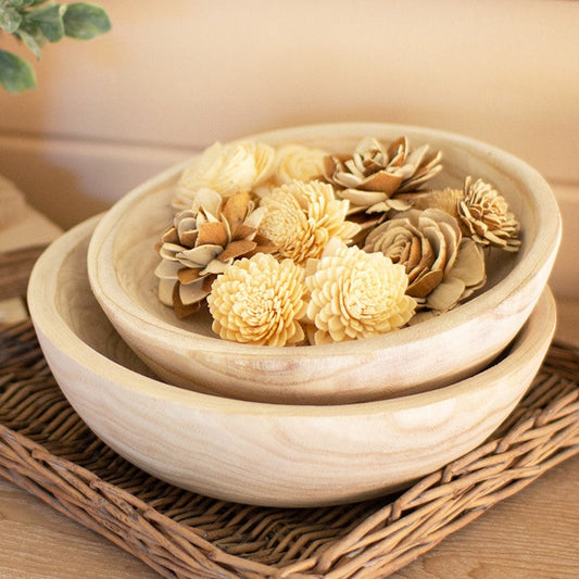 Round Hand-Carved Wooden Bowls