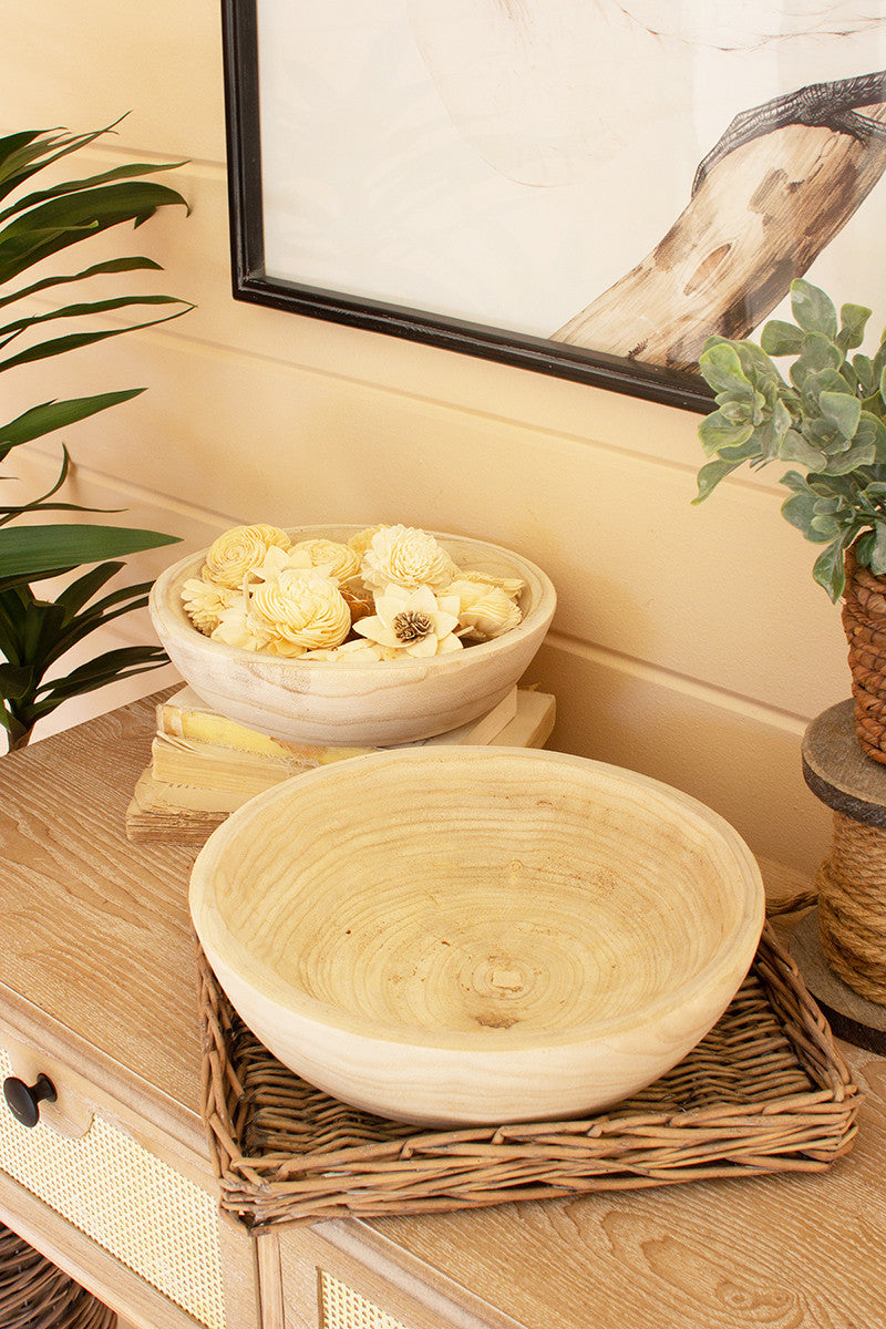Round Hand-Carved Wooden Bowls