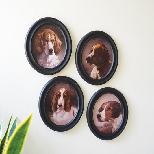 Framed Oval Hound Prints under Glass