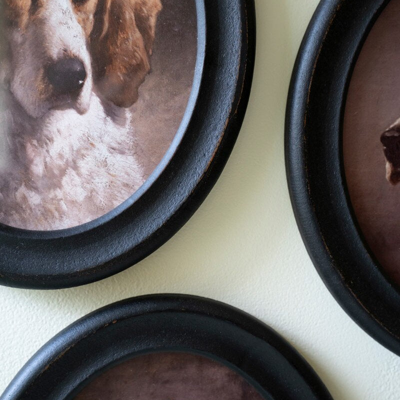 Framed Oval Hound Prints under Glass