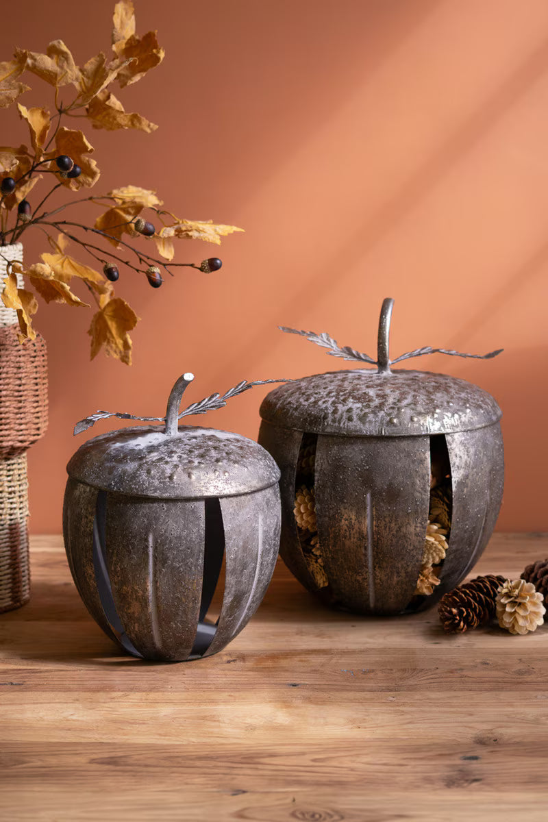 Rustic Metal Acorn Container, Two Sizes