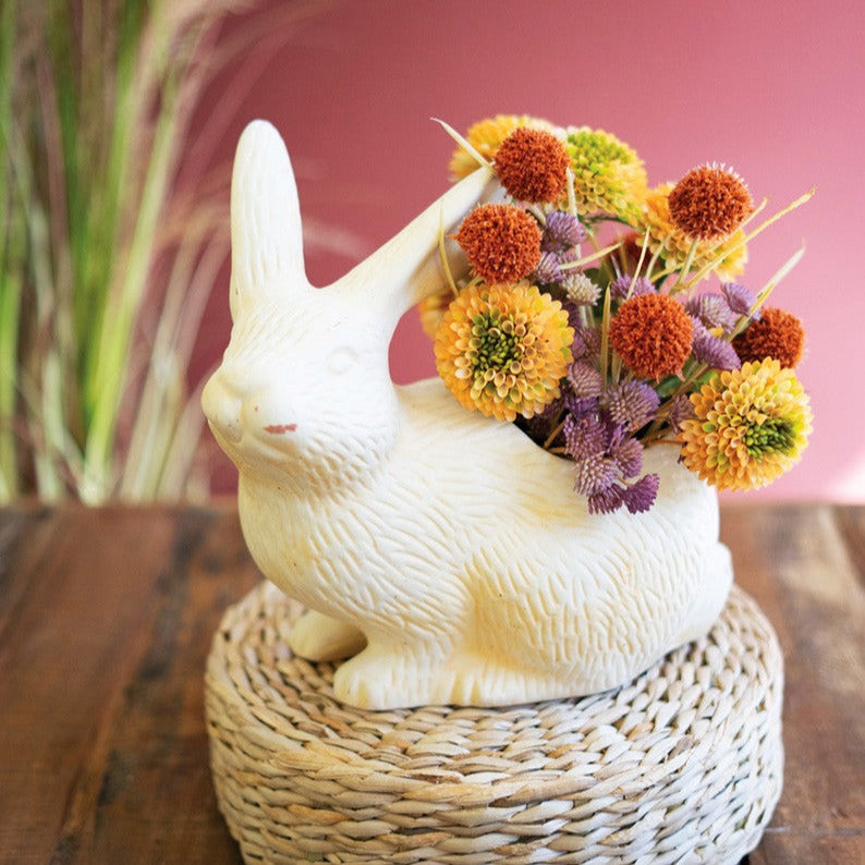 White Terracotta Rabbit Planter