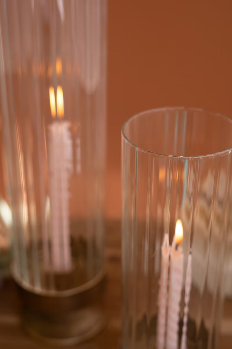 Antique Metal and Glass Taper Candle Hurricane