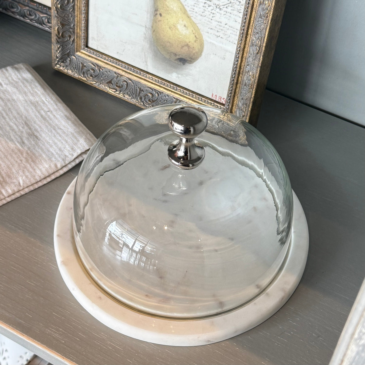 Glass Cloche w/ Marble Base & Aluminum Handle